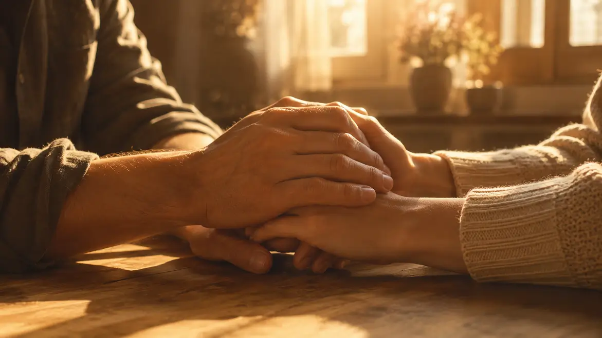 Two hands intertwined in warm light, representing the moment a Taurus man finally chooses to commit