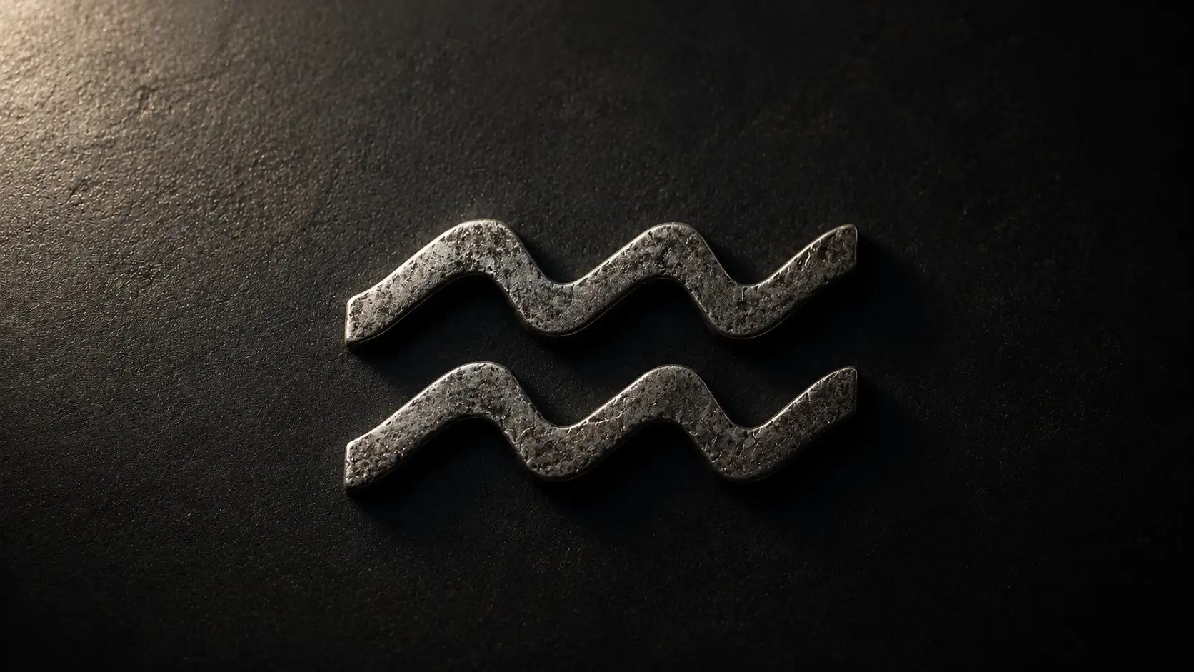 7th house emotionally unavailable partner astrology — Aquarius symbol in aged silver on dark matte surface with directional lighting