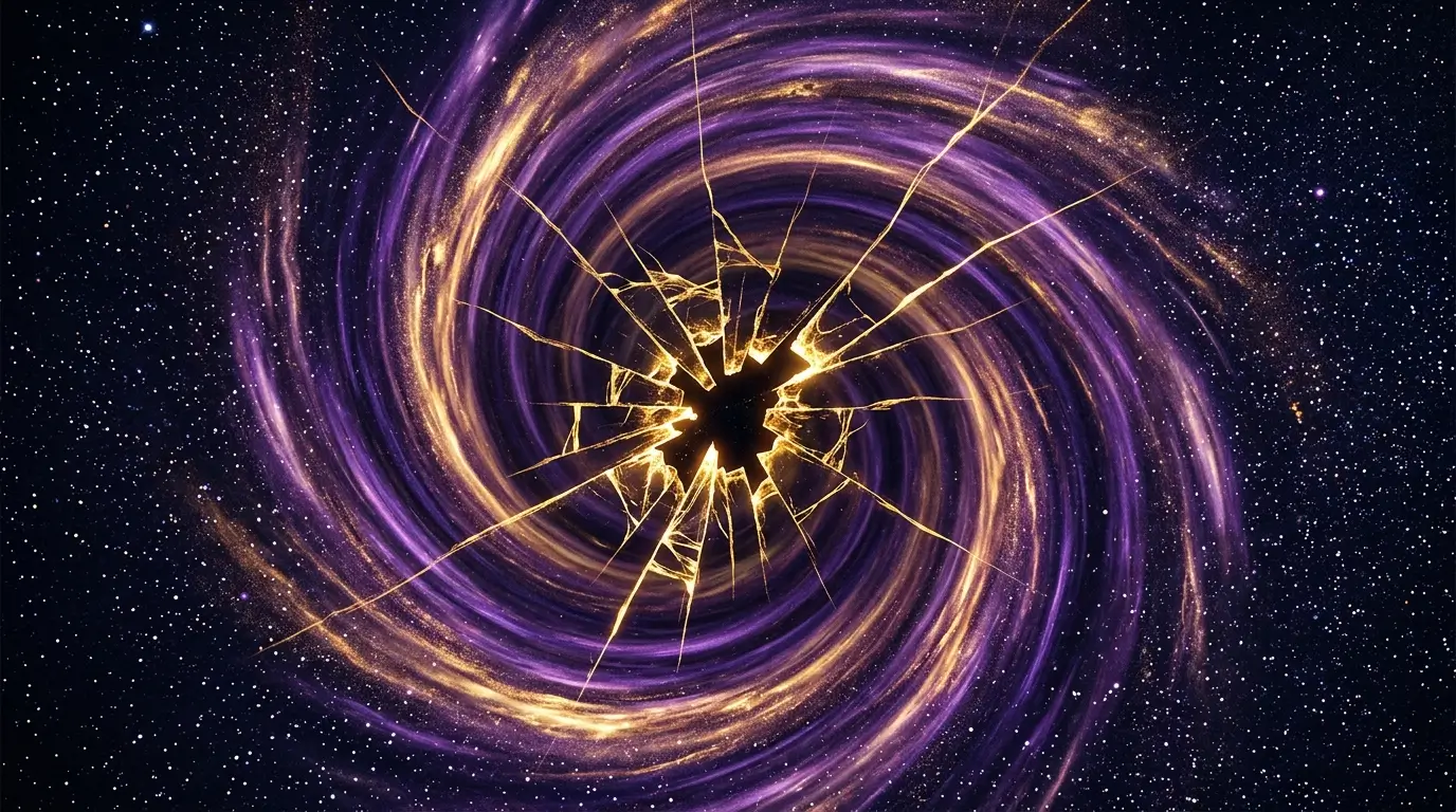 Fractured spiral vortex in purple and gold representing the breaking point in toxic zodiac relationships