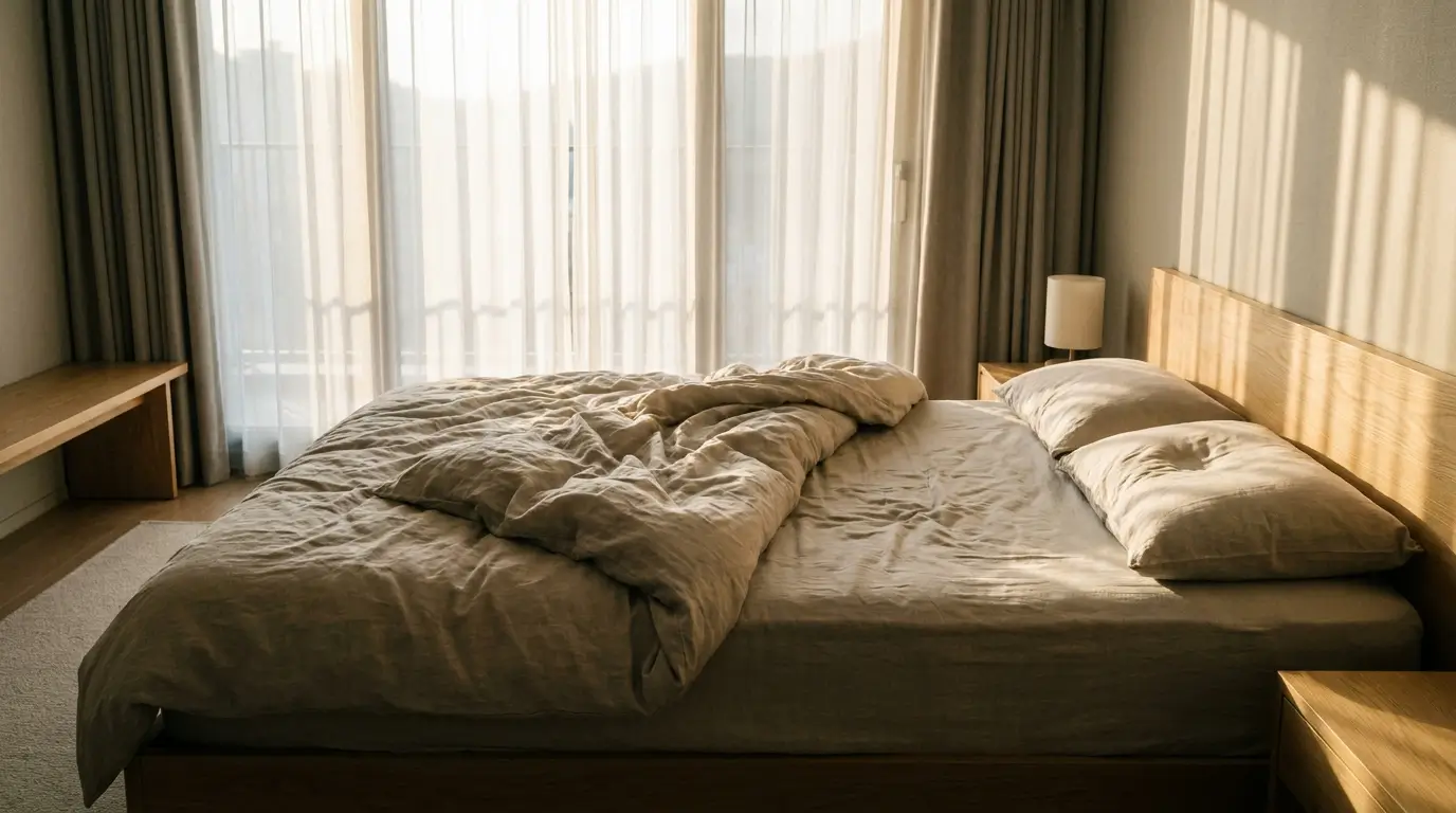 Astrology explains repeating relationship patterns — one side of a bed bathed in morning light, the other side already cold and empty, the familiar beginning of a familiar ending