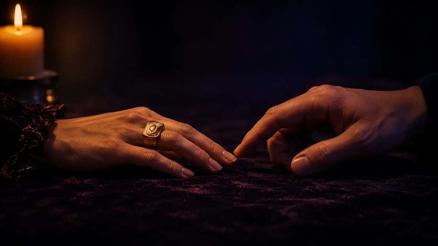Leo and aquarius relationship — close-up of two hands almost touching with contrasting warm and cool light, suggesting emotional tension