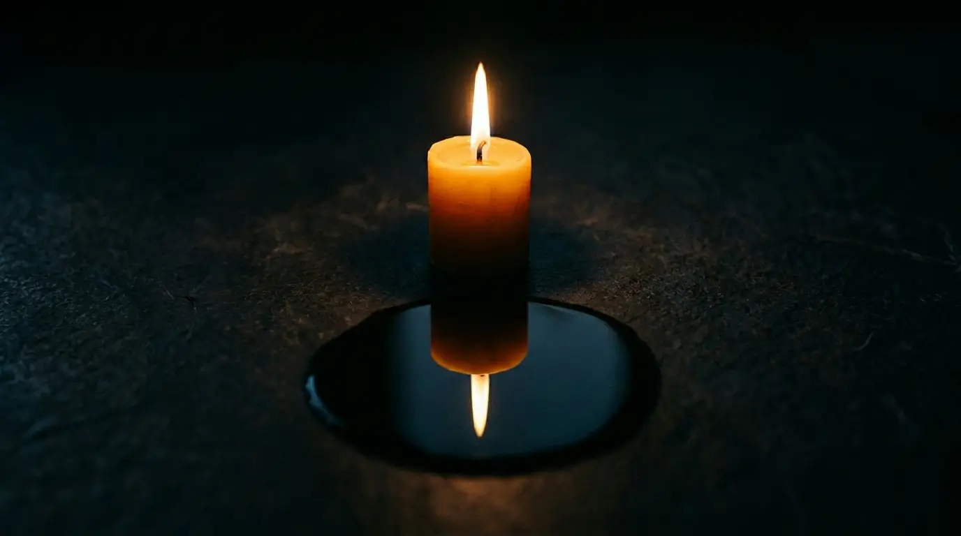Loyal zodiac sign ranking — a single candle flame reflected in dark still water, the kind of loyalty that burns quietly and doesn't go out