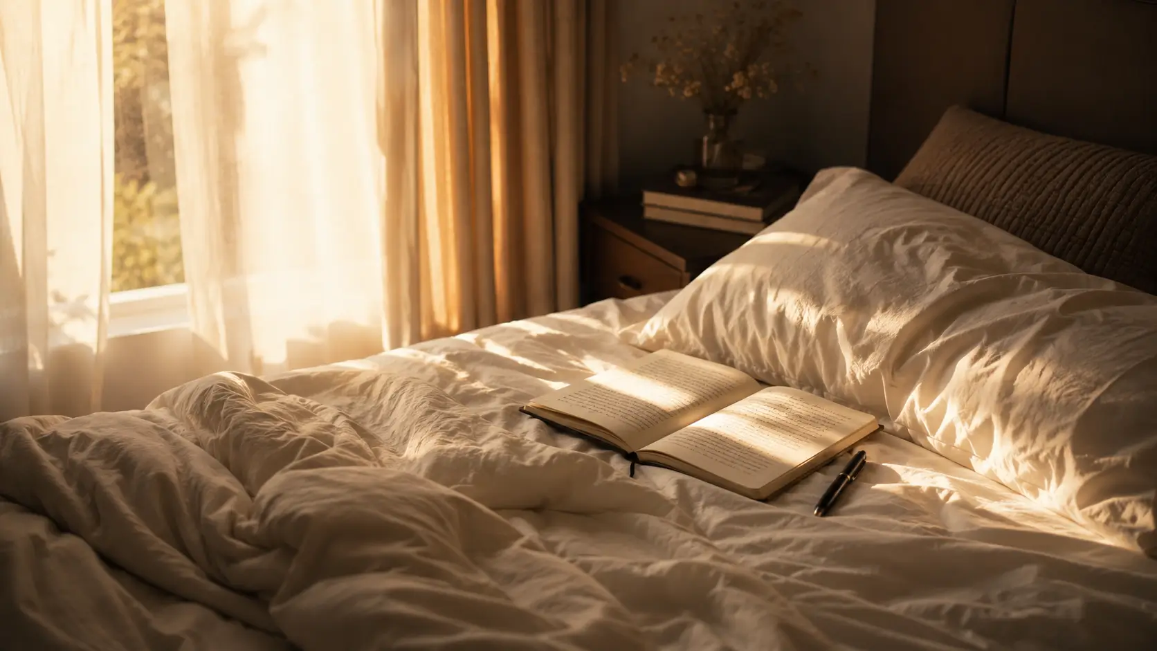 Pisces capricorn relationship — unmade bed with open journal and soft morning light, the inner world a Capricorn woman rarely lets anyone see