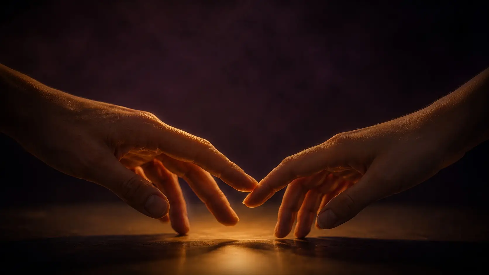 Sagittarius cancer love match — two hands barely touching in soft gold light, one holding on and one letting go