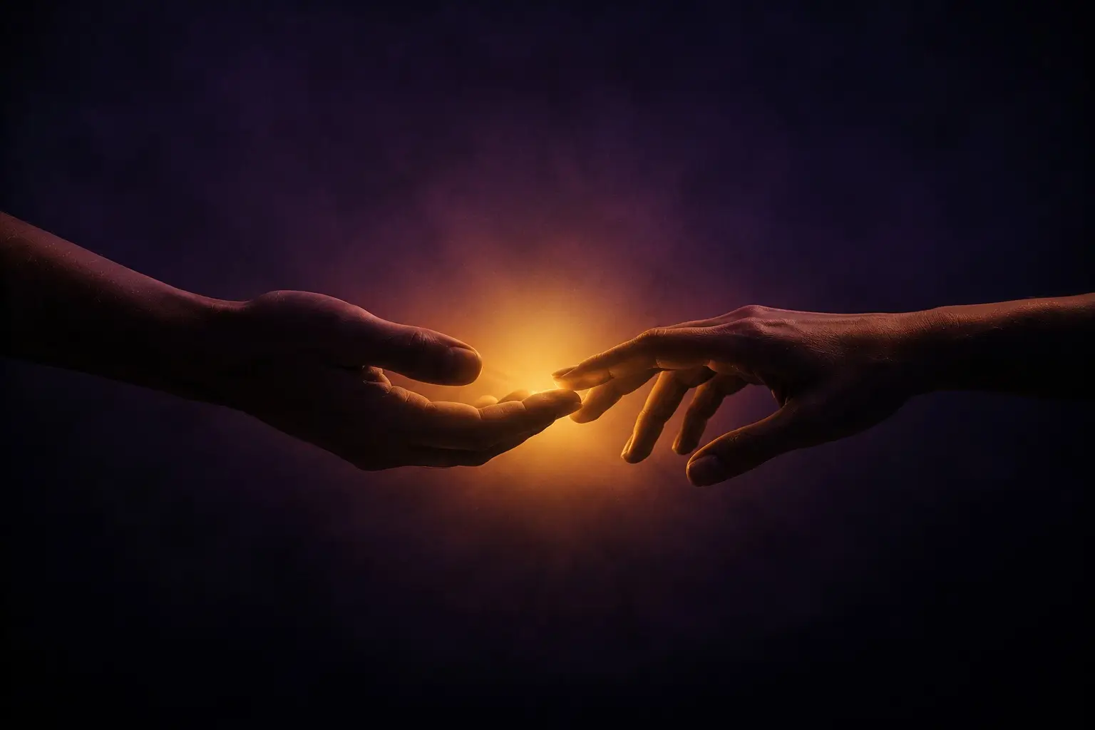 Virgo Pisces opposite signs — two hands reaching toward each other with soft gold light between them