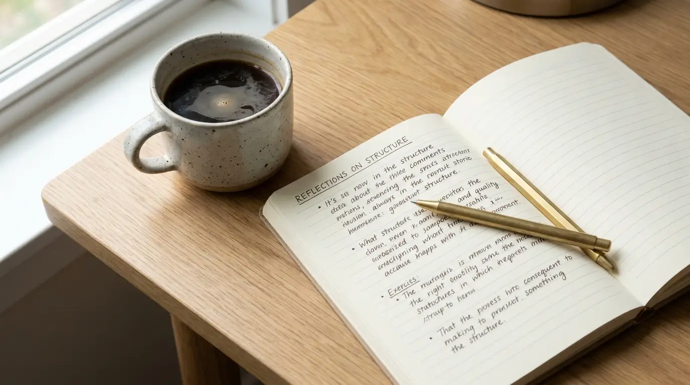 Zodiac signs love speed — an open notebook with careful, deliberate handwriting beside a half-drunk coffee, the pace of someone who does not rush anything, including their heart